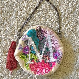 Anthropologie Beaded "M" Round Pouch Purse